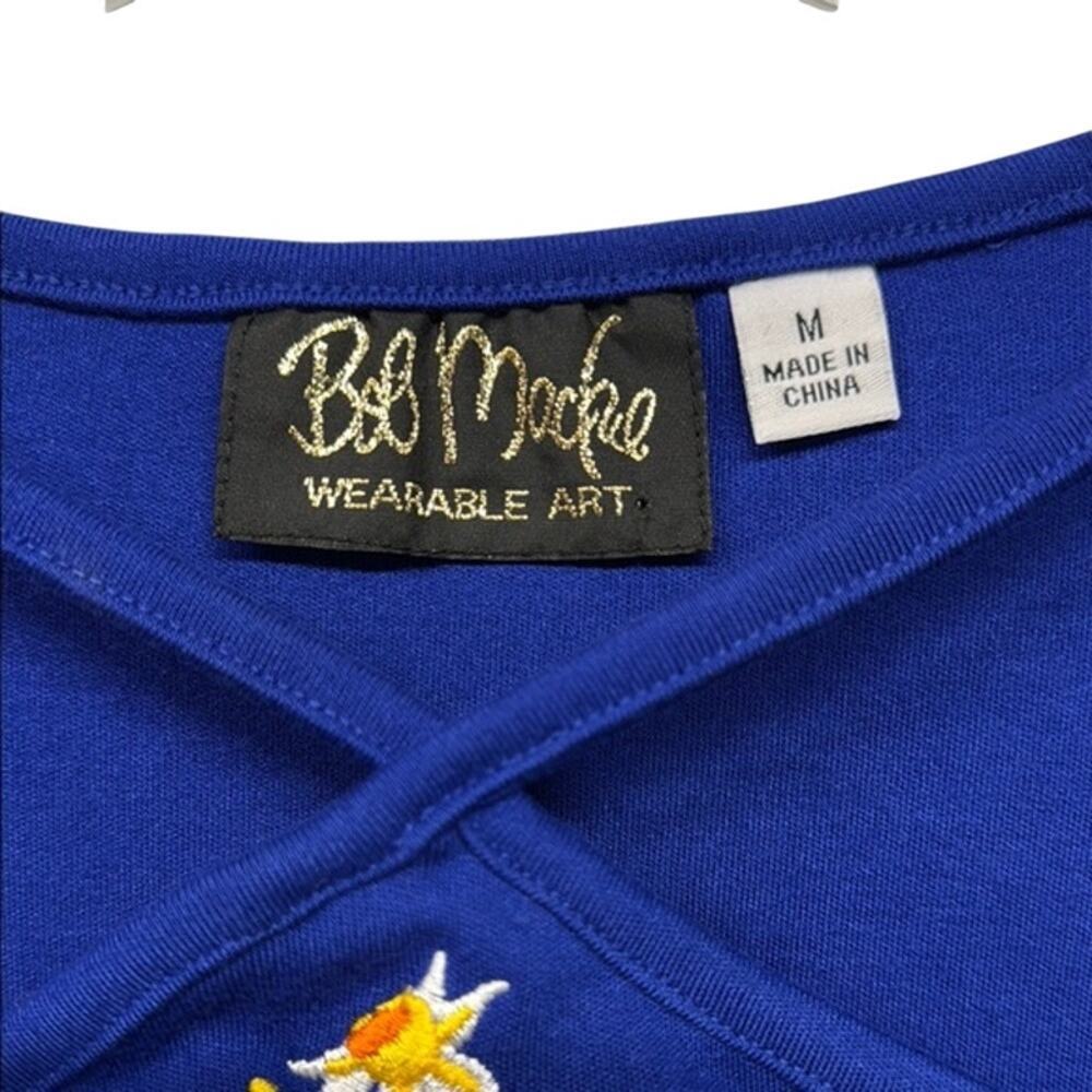 New Women's Bob Mackie 3/4 Sleeve Cobalt Blue Floral Bouquet Embroidered Top Med - Picture 3 of 8